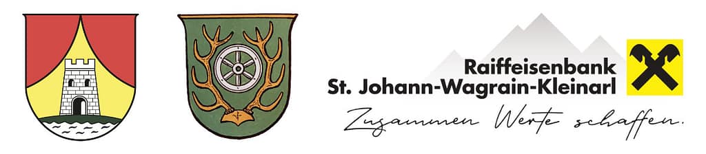Logos unserer Sponsoren Marktgemeinde Wagrain, Gemeinde Kleinarl und Raiffeisenbank St. Johann-Wagrain-Kleinarl